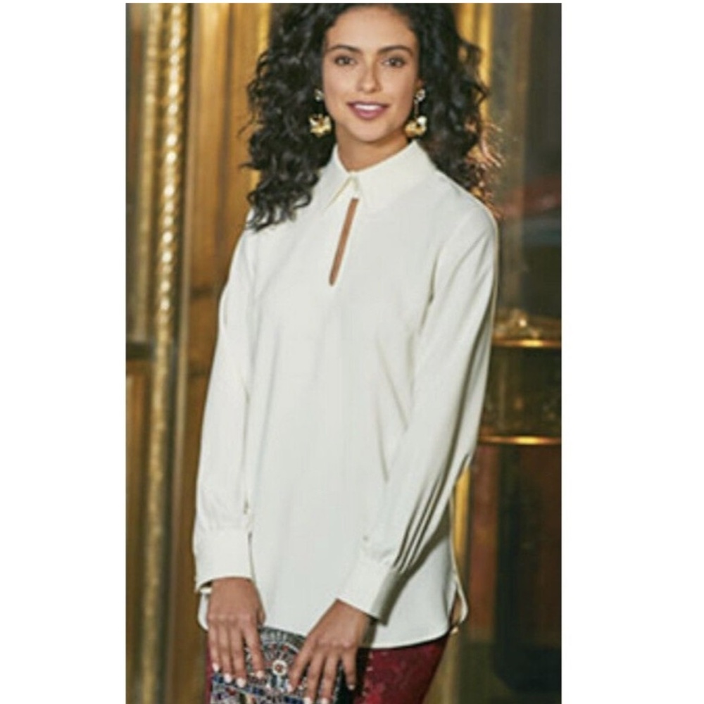 Soft Surroundings Sz large Paulette Pullover Keyhole Collared Blouse in Ivory - Picture 2 of 7